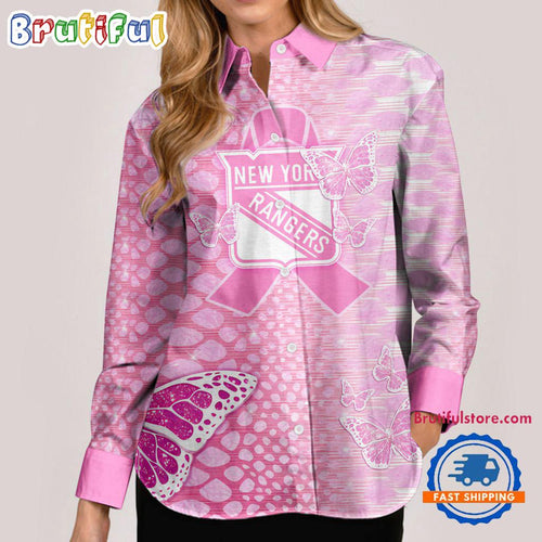 NHL New York Rangers Special Pink Fight Breast Cancer Women’s Casual Shirt, Hockey Woman Casual Shirt