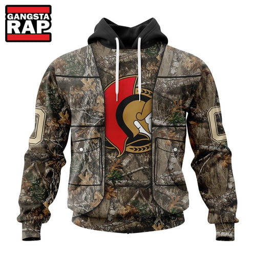 NHL Ottawa Senators Specialized Unisex Vest Kits With Realtree Camo Hoodie, T Shirt