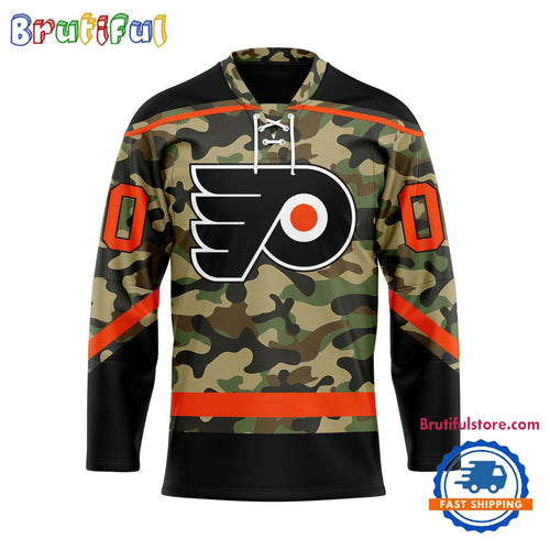 NHL Philadelphia Flyers Camo Veterans Custom Hockey Jersey