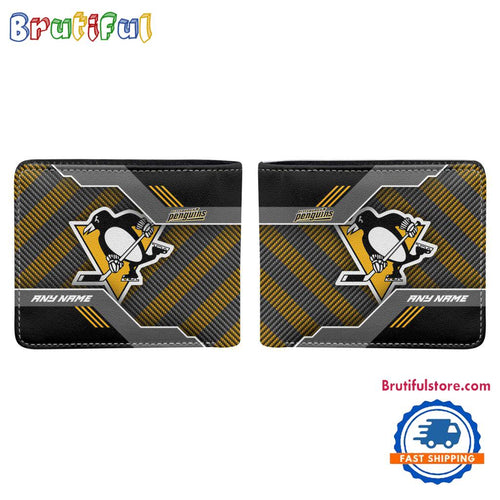 NHL Pittsburgh Penguins Hockey Logo Team Personalized Name Black Men’s Wallet