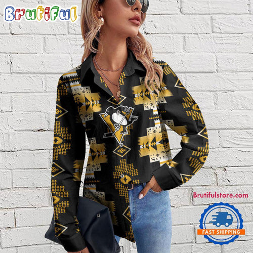 NHL Pittsburgh Penguins Special Native American Women’s Casual Shirt, Hockey Women’s Casual Shirt