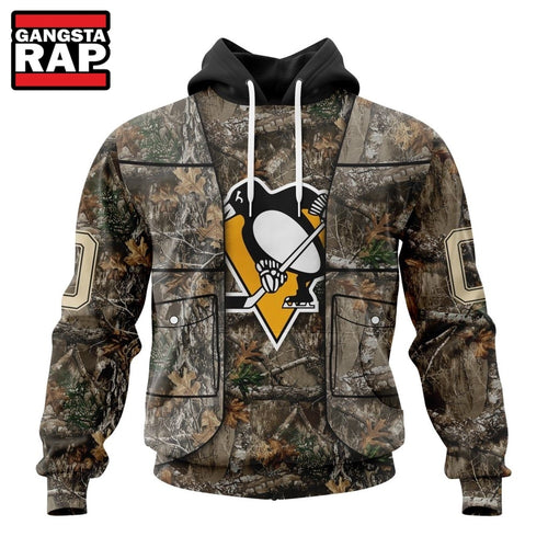 NHL Pittsburgh Penguins Specialized Unisex Vest Kits With Realtree Camo Hoodie, T Shirt