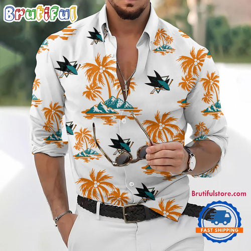 NHL San Jose Sharks Special Hockey Long Sleeve Hawaiian Design Button Shirt