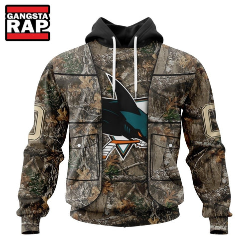 NHL San Jose Sharks Specialized Unisex Vest Kits With Realtree Camo Hoodie, T Shirt