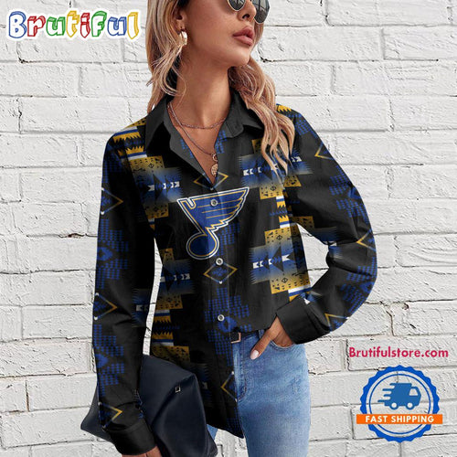NHL St. Louis Blues Special Native American Women’s Casual Shirt, Hockey Women’s Casual Shirt