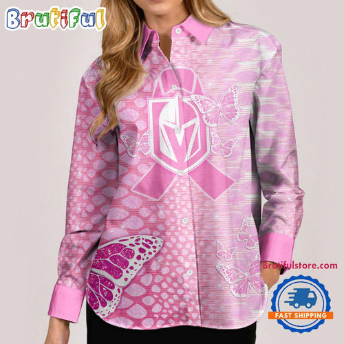 NHL Vegas Golden Knights Special Pink Fight Breast Cancer Women’s Casual Shirt, Hockey Woman Casual Shirt