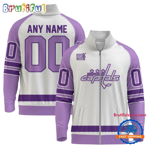 NHL Washington Capitals Special Hockey Fight Cancer Standing Neck Zipper Jacket