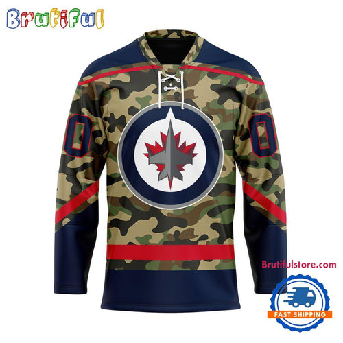 NHL Winnipeg Jets Camo Veterans Custom Hockey Jersey