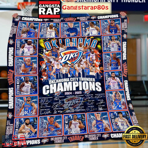 Oklahoma City Thunder NBA Finals Champions 2025 Fleece Blanket Quilt