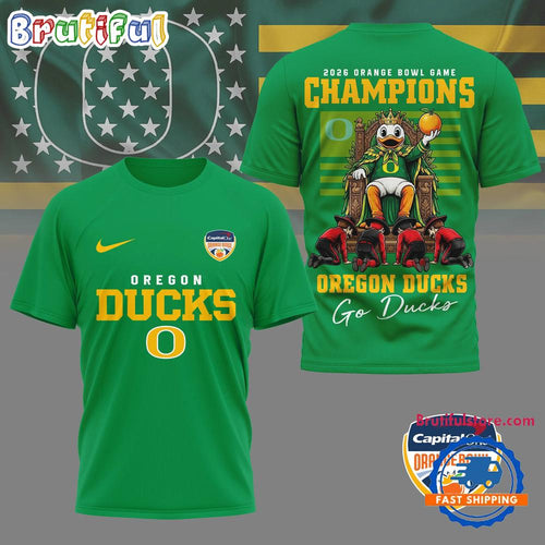 Oregon Ducks NCAA 2026 Orange Bowl Game Champions Mascot 3D Shirt