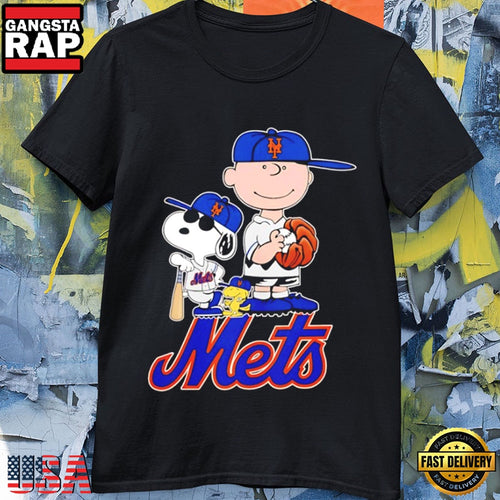 Peanuts Characters x New York Mets Baseball MLB 2026 Cartoon Graphic T-Shirt