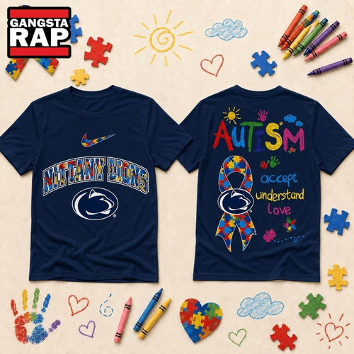 Penn State Nittany Lions NCAA Autism Awareness Puzzle Ribbon Hoodie T-Shirt