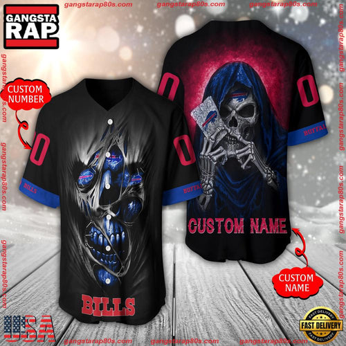 NFL Custom Name Number Buffalo Bills Team Skull Death Baseball Jersey Shirt