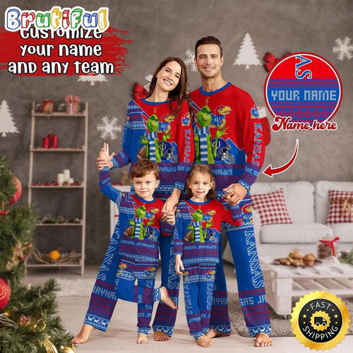 Personalized NCAA Kansas Jayhawks Pajamas Xmas For Sport Family