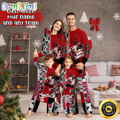 Personalized NCAA Wisconsin Badgers Pajamas Mickey Mouse For Family