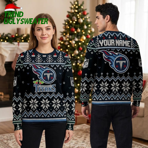 Personalized Tennessee Titans Logo Snowflake Pattern Custom Name Ugly Christmas Sweater