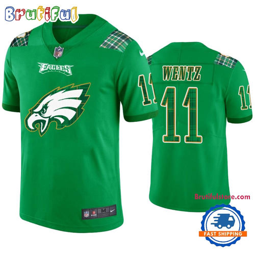 Philadelphia Eagles #11 Carson Wentz Jersey St. Patricks Day Kelly Green Lucky Football Jersey