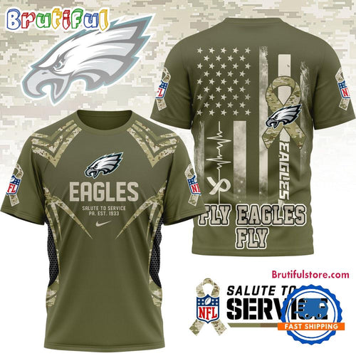 Philadelphia Eagles 2025 NFL Salute to Service Camo All Over Print Shirt