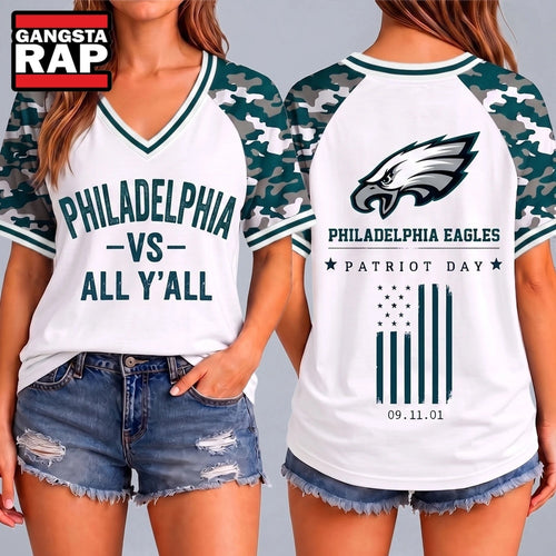 Philadelphia Eagles NFL vs All Y’ All United We Stand V Neck T Shirt