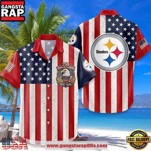 Pittsburgh Steelers USA Flag 250 Years of Freedom Anniversary 1776-2026 Summer Hawaiian Shirt
