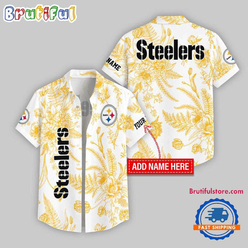 Pittsburgh Steelers Leaf Flower Pattern Personalized Name Hawaii Shirt