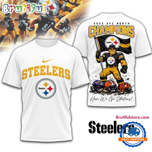 Pittsburgh Steelers NFL AFC North Champions 2025-2026 White 3D Shirt