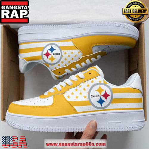 Pittsburgh Steelers NFL Custom White Yellow Design Air Force 1 Sneakers Shoes
