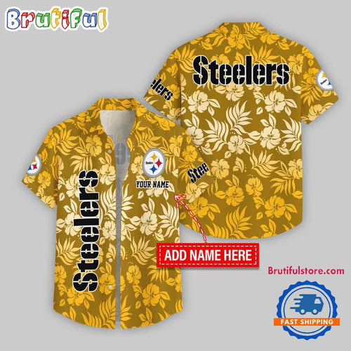 Pittsburgh Steelers Night Flower Pattern Personalized Name Hawaii Shirt