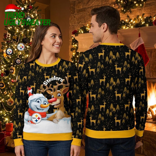 Pittsburgh Steelers Snowman And Reindeer Ugly Christmas Sweater
