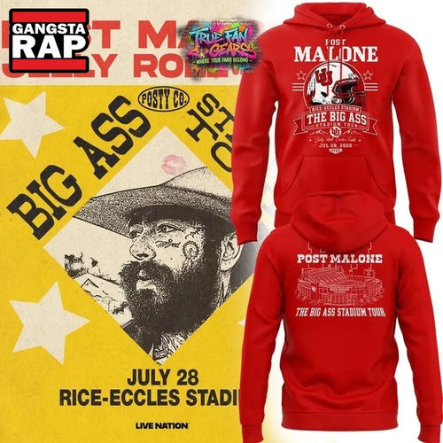 Post Malone x Utah Utes Mascot Football THE BIG ASS Stadium Tour Part 2 Red Hoodie , Music Trending 3D Shirt