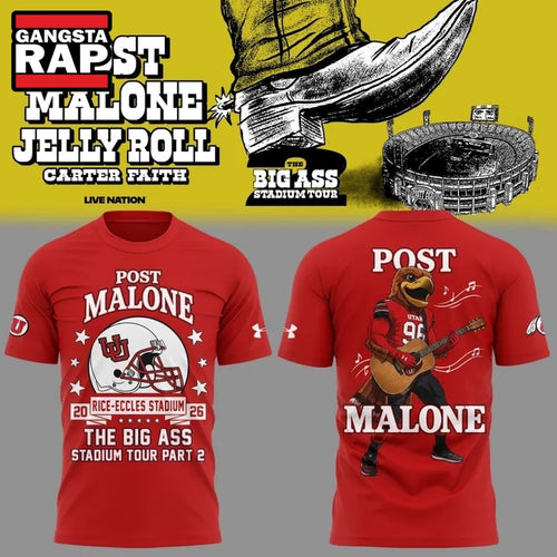 Post Malone x Utah Utes Mascot Football THE BIG ASS Stadium Tour Part 2 T Shirt , Music Trending 3D Shirt