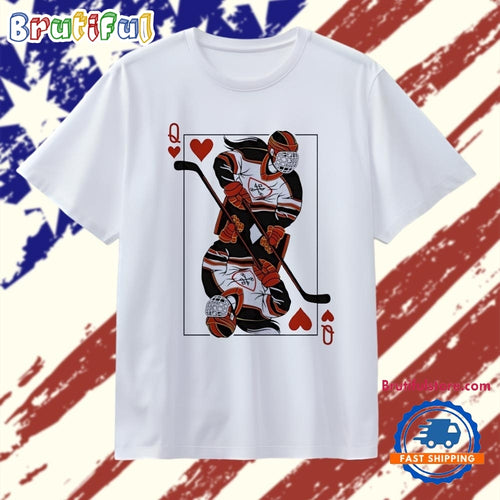 Queen of Hearts Hockey Player Playing Card T Shirt