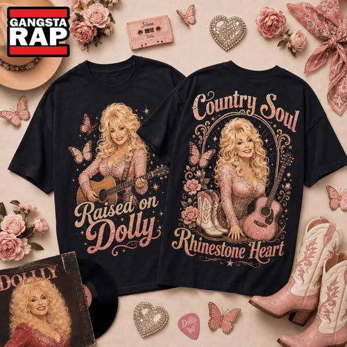 Raised on Dolly Parton Country Soul Rhinestone Heart T Shirt
