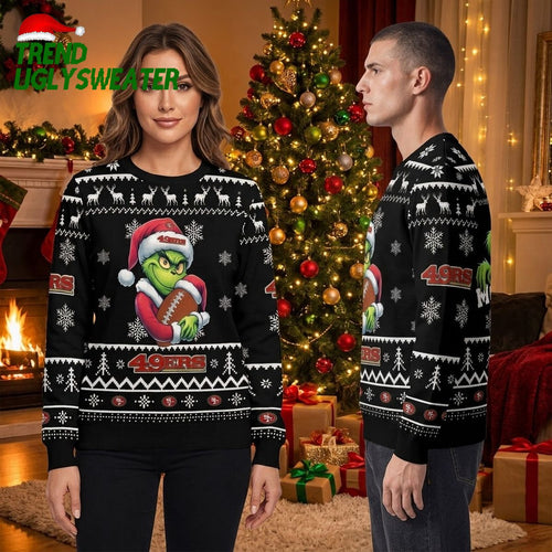 San Francisco 49ers 2025 Grinch Football Personalized Ugly Christmas Sweater