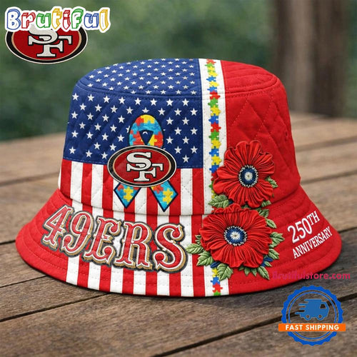 San Francisco 49ers NFL Autism America 250th Anniversary Bucket Hat