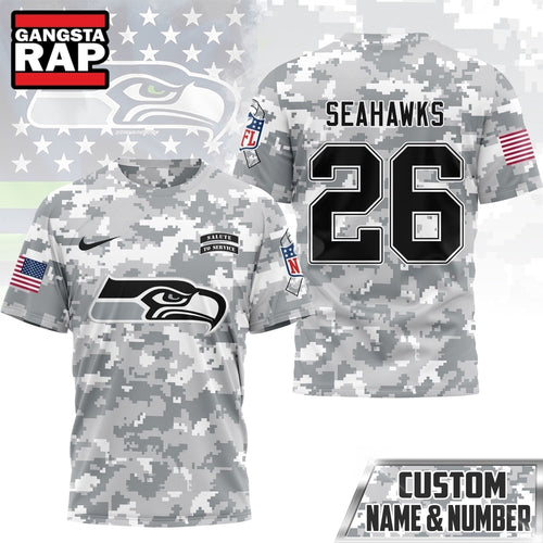 Seattle Seahawks NFL Salute to Service Custom Name & Number Camo 3D Shirt, Football New Design Shirt