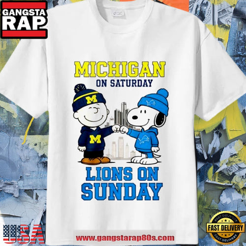 Snoopy Peanuts Michigan On Saturday Lions On Sunday T Shirt