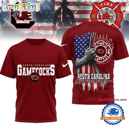 South Carolina Gamecocks 2025 NCAA Firefighter American Flag 3D Shirt