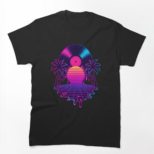 Melting Vinyl Sunset - Dripping Retrowave Grid Shirt