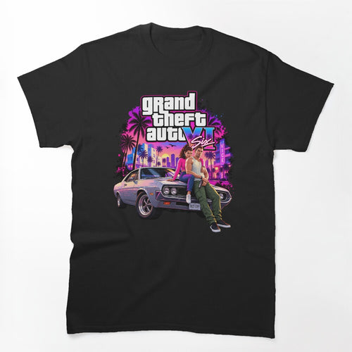 Neon Miami Crime Duo Retro Car Art Shirt