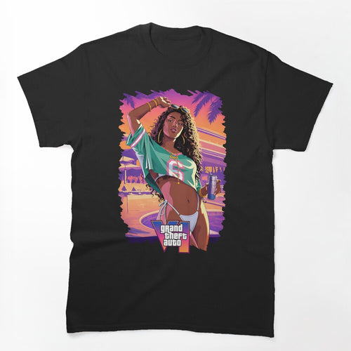 Neon Miami Sunset Woman Portrait Shirt
