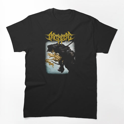 Yellow Typography Technical Death Metal Band Shirt