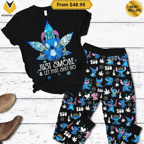 Stitch Just Smoke Let That Shit Go Weed Pajamas Set
