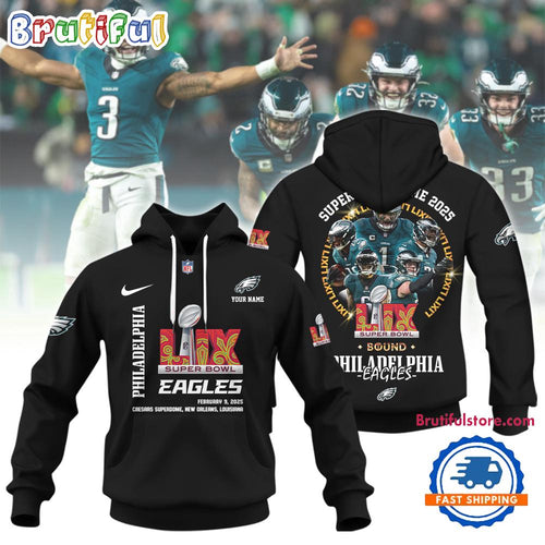 Super Bowl LIX 2025 Philadelphia Eagles Team Player Graphics Design Black Hoodie T-Shirt