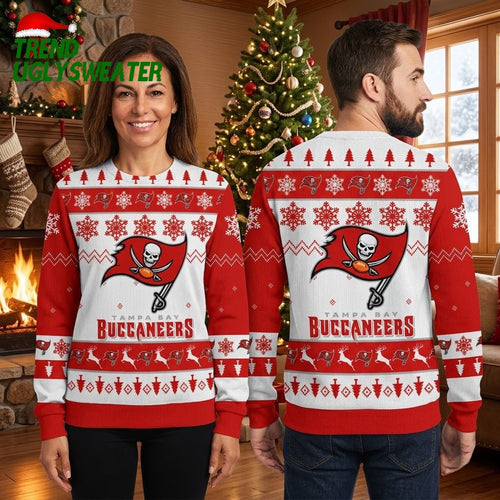 Tampa Bay Buccaneers Pirate Skull Flag And Snowflake Pattern Ugly Christmas Sweater