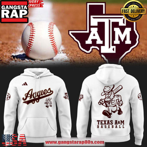 Texas A&M Aggies Baseball 2025 White All Over Print Hoodie