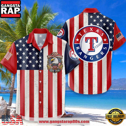 Texas Rangers USA Flag 250 Years of Freedom Anniversary 1776-2026 Summer Hawaiian Shirt