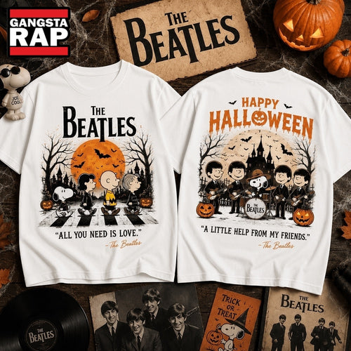 The Beatles x Snoopy Peanuts Happy Halloween All You Need Is Love 3D Shirt , Music Trending 3D Shirt
