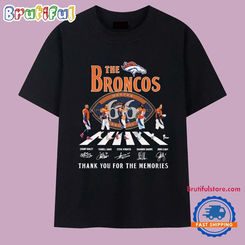 The Denver Broncos 66th Anniversary 1959-2025 Thank You For The Memories Road Abbey Signatures T Shirt