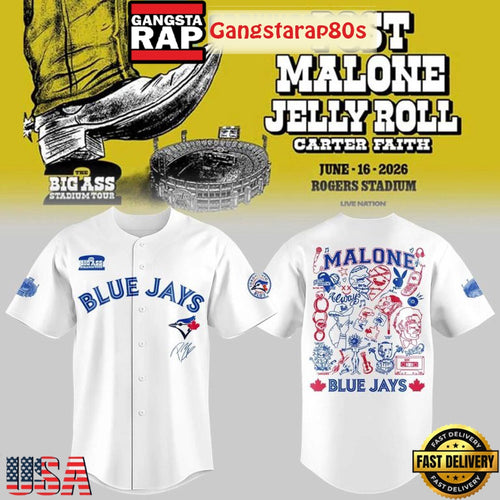 Toronto Blue Jays x Post Malone Jelly Roll The Big Ass Stadium Tour 2026 Baseball Jersey
